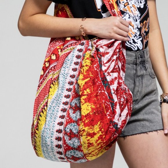 Boho Chic Beach Yoga Hobo Shoulder Bag - 100% Cotton - Bohemian Ethnic Inspired - Picture 8 of 8